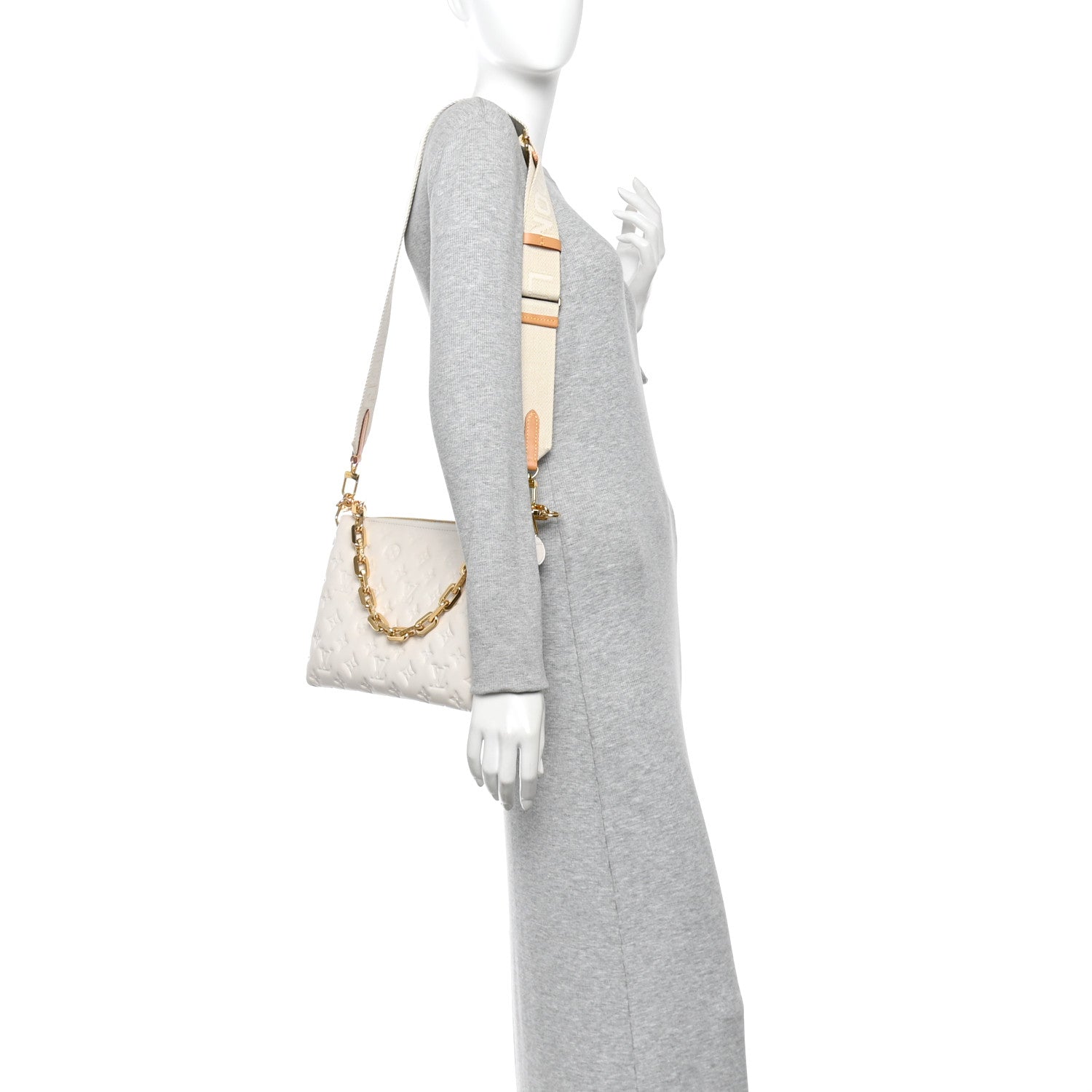 Louis Vuitton Lambskin Embossed Monogram Coussin PM Beige Cream 2 of 10