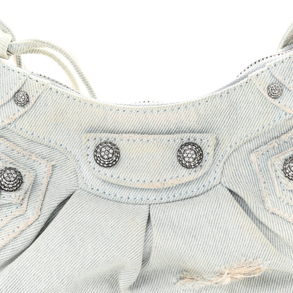 Balenciaga Washed Frayed Denim Crystal XS Le Cagole Shoulder Bag Pale Blue 8 of 11