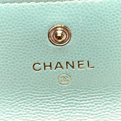 Chanel Iridescent Caviar Quilted Pearl On Top Coin Purse With Chain Light Green 6 of 7