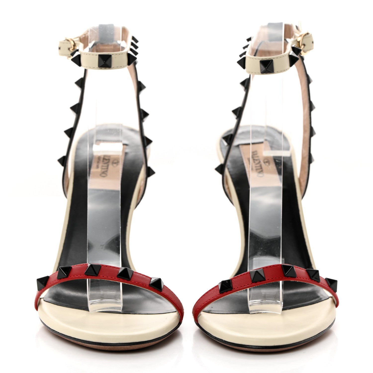 Valentino Garavani Nappa Rockstud Ankle Strap 100mm Sandals 38 Rosso Valentino White Black 2 of 8