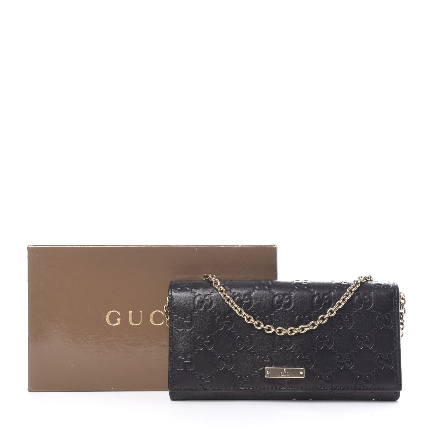 Gucci Guccissima Margaux Calfskin Metal Bar Chain Wallet Black 8 of 8
