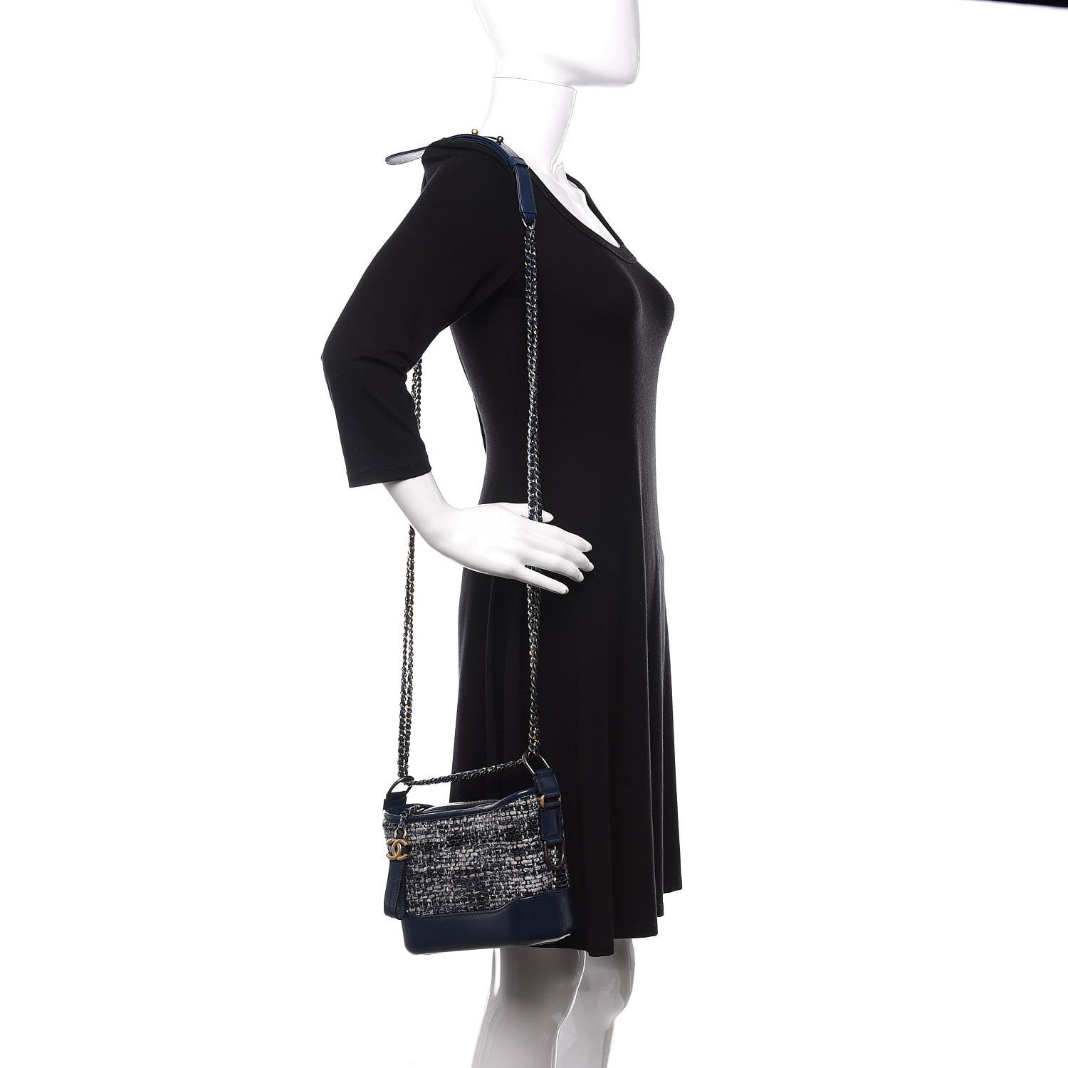 Chanel Tweed Calfskin Small Gabrielle Hobo Blue 2 of 11