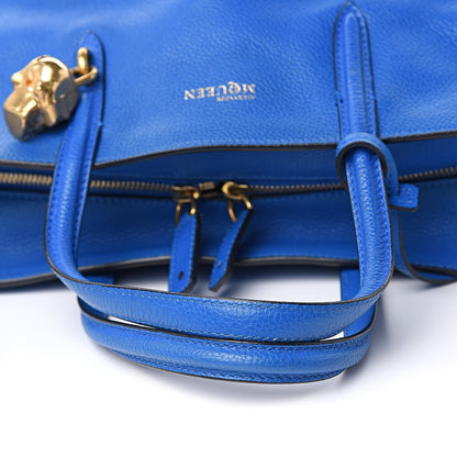 Alexander McQueen Pebbled Calfskin Small Skull Padlock Zip Around Tote Blue 10 of 13