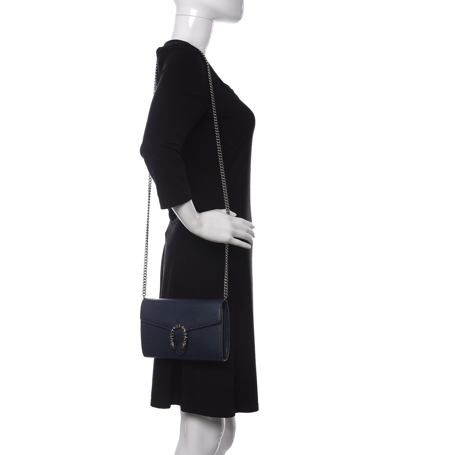 Gucci Dollar Calfskin Crystal Mini Dionysus Chain Wallet Blue Agata Black Diamond 2 of 11