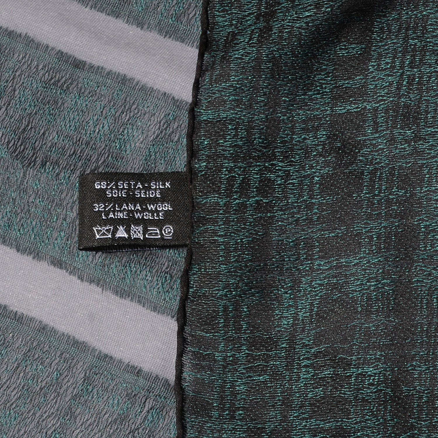 Chanel Wool Silk Tweed CC Logo Scarf Green Black 4 of 5