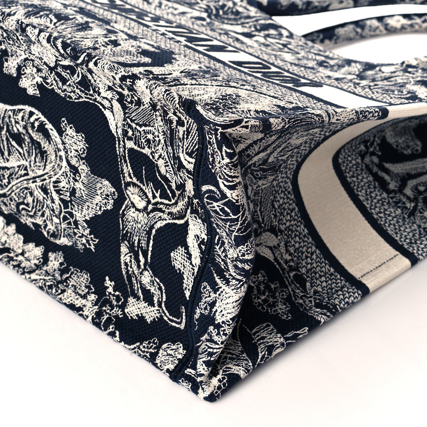 Canvas Embroidered Medium Toile De Jouy Reverse Book Tote Blue