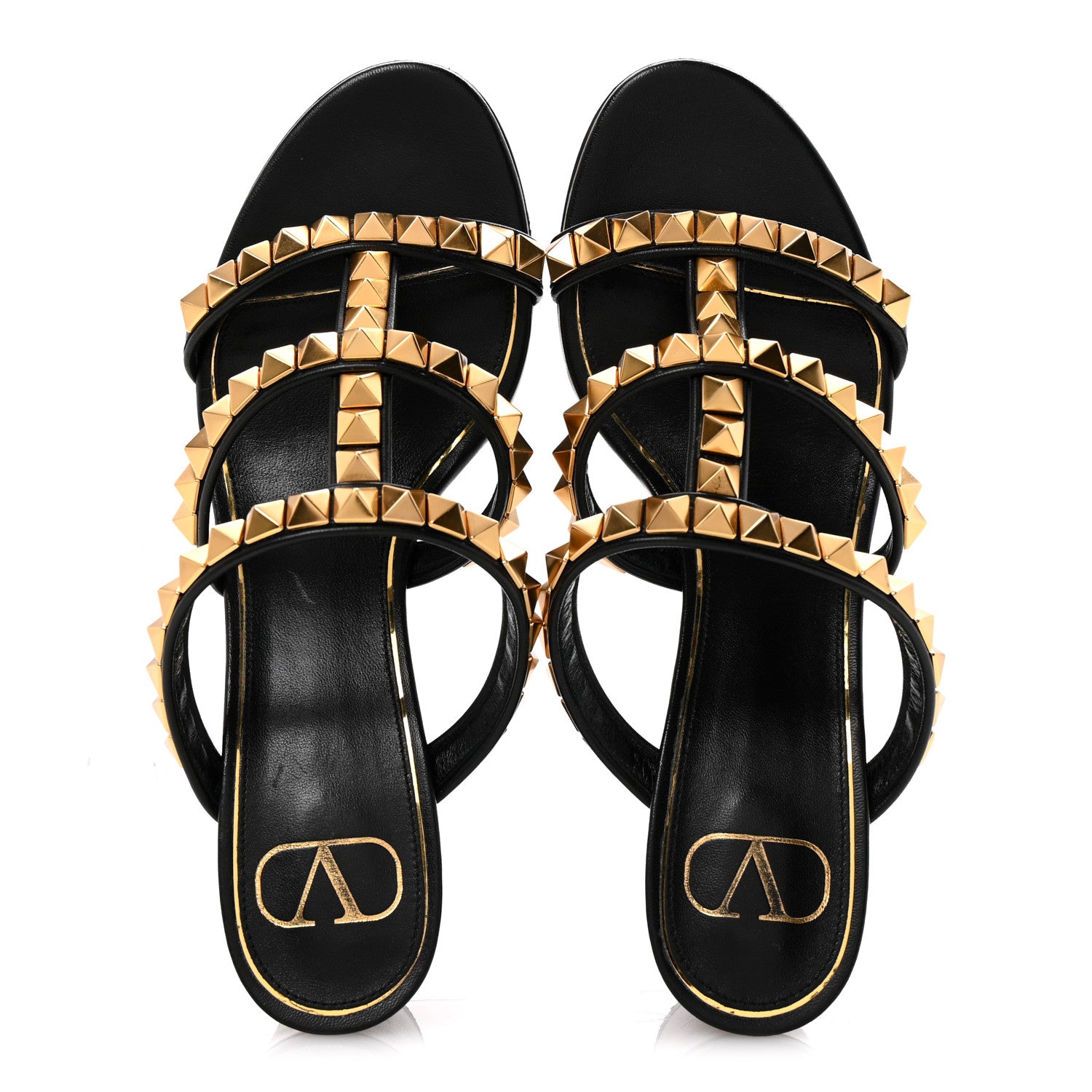 Valentino Garavani Calfskin Rockstud 60mm Caged Slide Sandals 38 Black 4 of 24