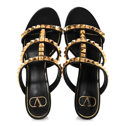 Valentino Garavani Calfskin Rockstud 60mm Caged Slide Sandals 38 Black 4 of 24