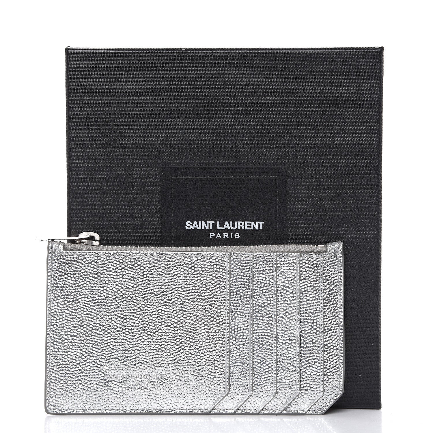 Saint Laurent Grained Calfskin 5 Fragments Zip Pouch Card Holder Silver 7 of 7