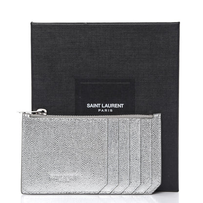 Saint Laurent Grained Calfskin 5 Fragments Zip Pouch Card Holder Silver 7 of 7