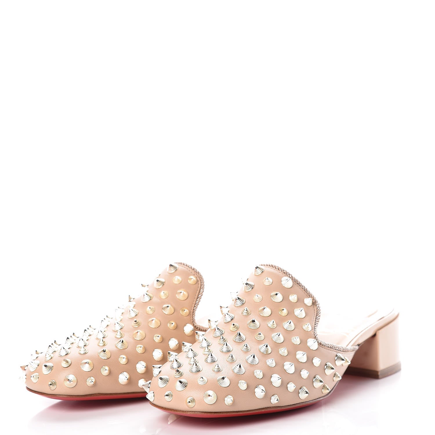 Christian Louboutin Shiny Nappa Spikes Mulaconka 35 Mules 36 Nude 3 of 8