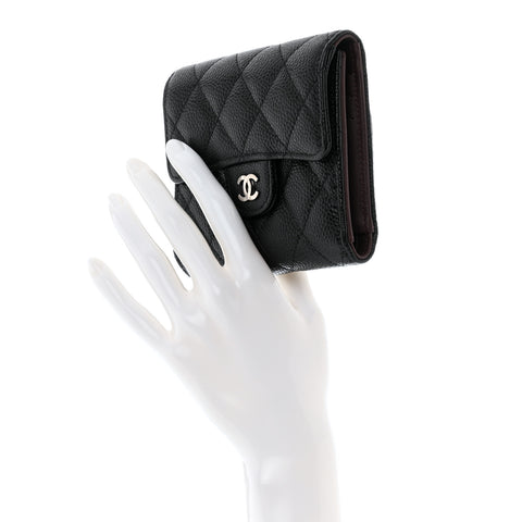 Caviar Quilted Compact Flap Wallet Black