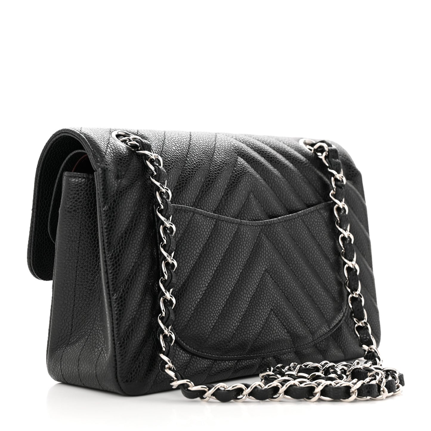 Caviar Chevron Quilted Small Double Flap Black