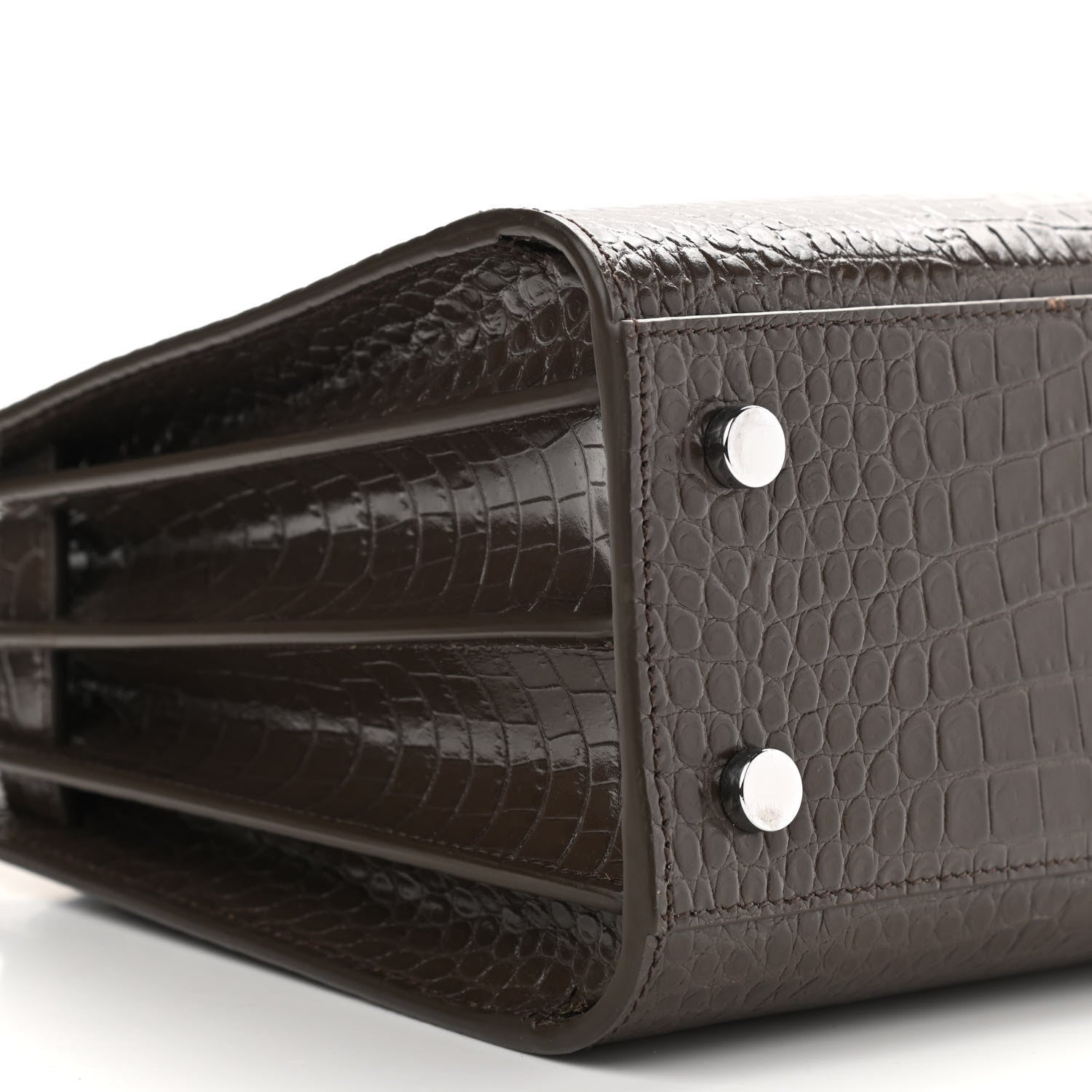 Saint Laurent Calfskin Crocodile Embossed Baby Sac De Jour Dark Brown 8 of 9