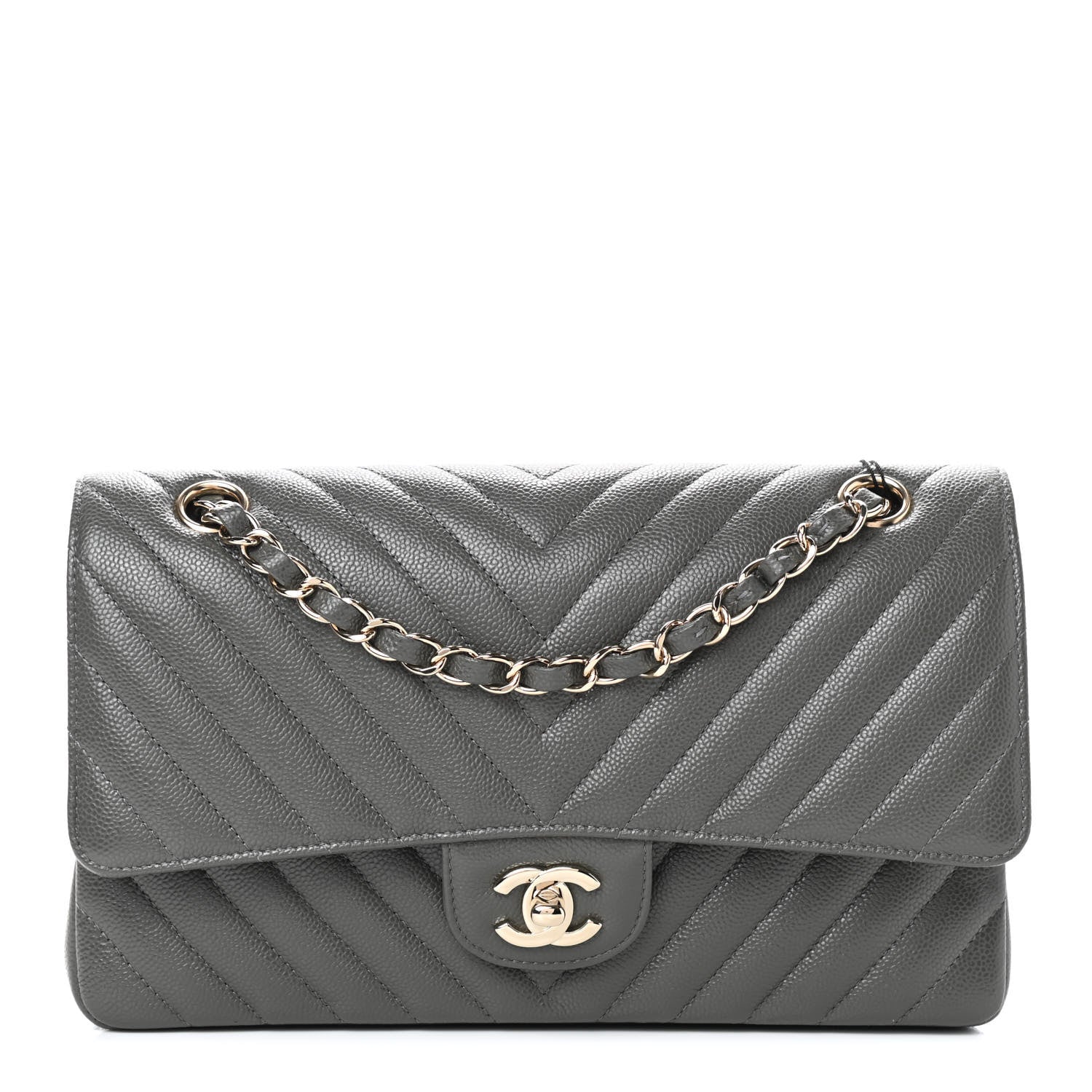 Chanel Caviar Chevron Quilted Medium Double Flap Dark Grey 1 of 10