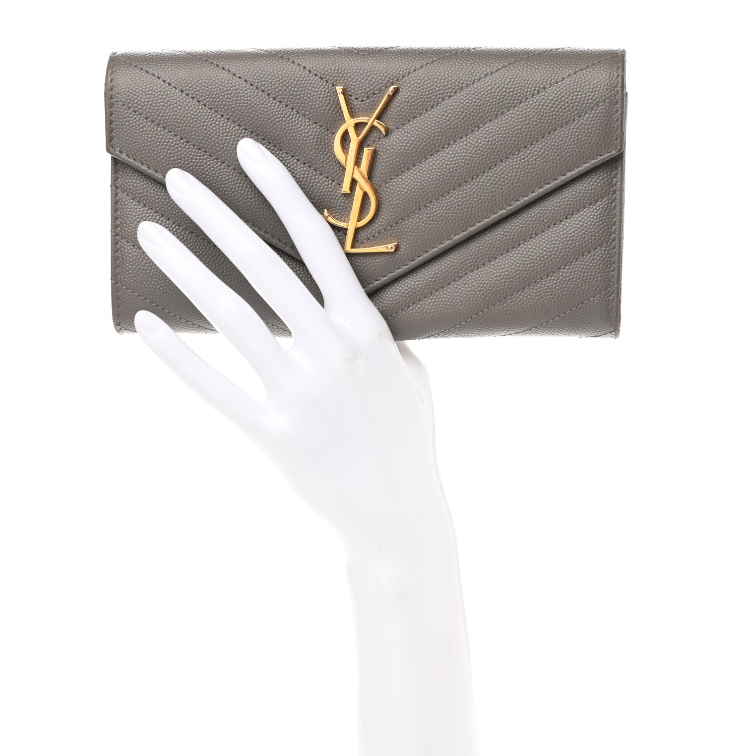 Saint Laurent Grain De Poudre Matelasse Chevron Monogram Flap Wallet Fog 2 of 8