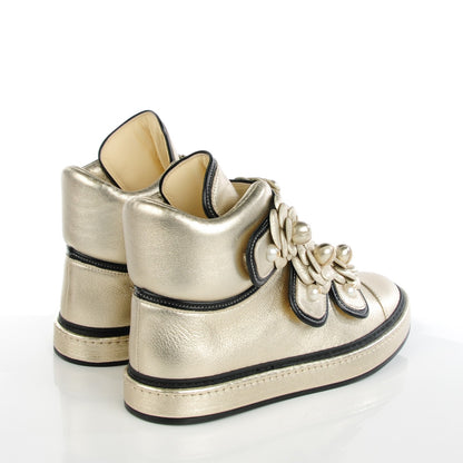 Chanel Metallic Lambskin Camellia High Top Sneakers 38 Gold 4 of 9