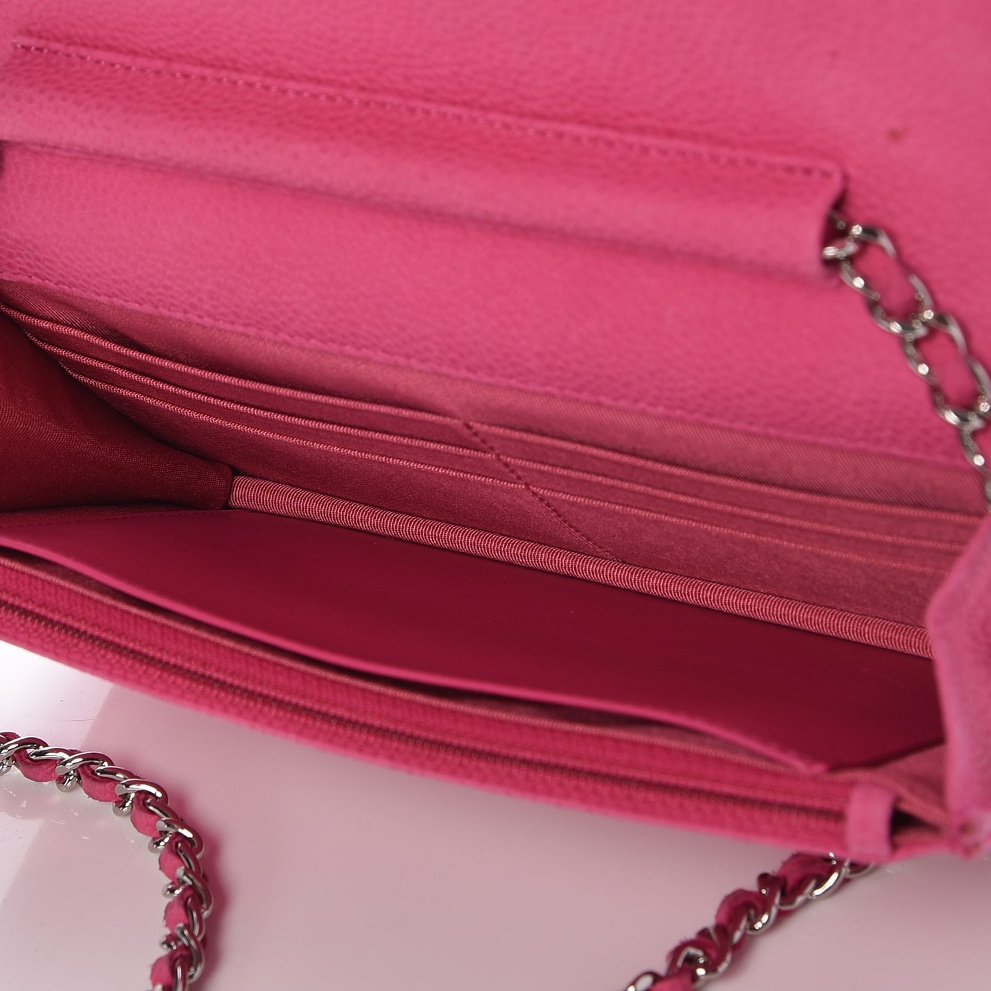 Iridescent Caviar Quilted Wallet on Chain WOC Pink