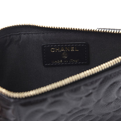 Chanel Caviar Camellia Embossed Classic Flat Wallet Pouch Black 8 of 10