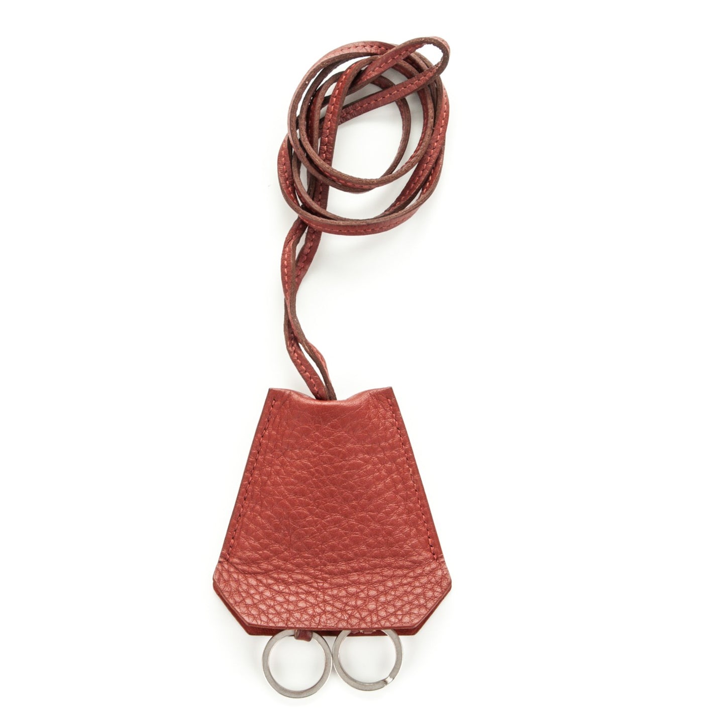Taurillon Clemence Clochette Key Holder Necklace Brique