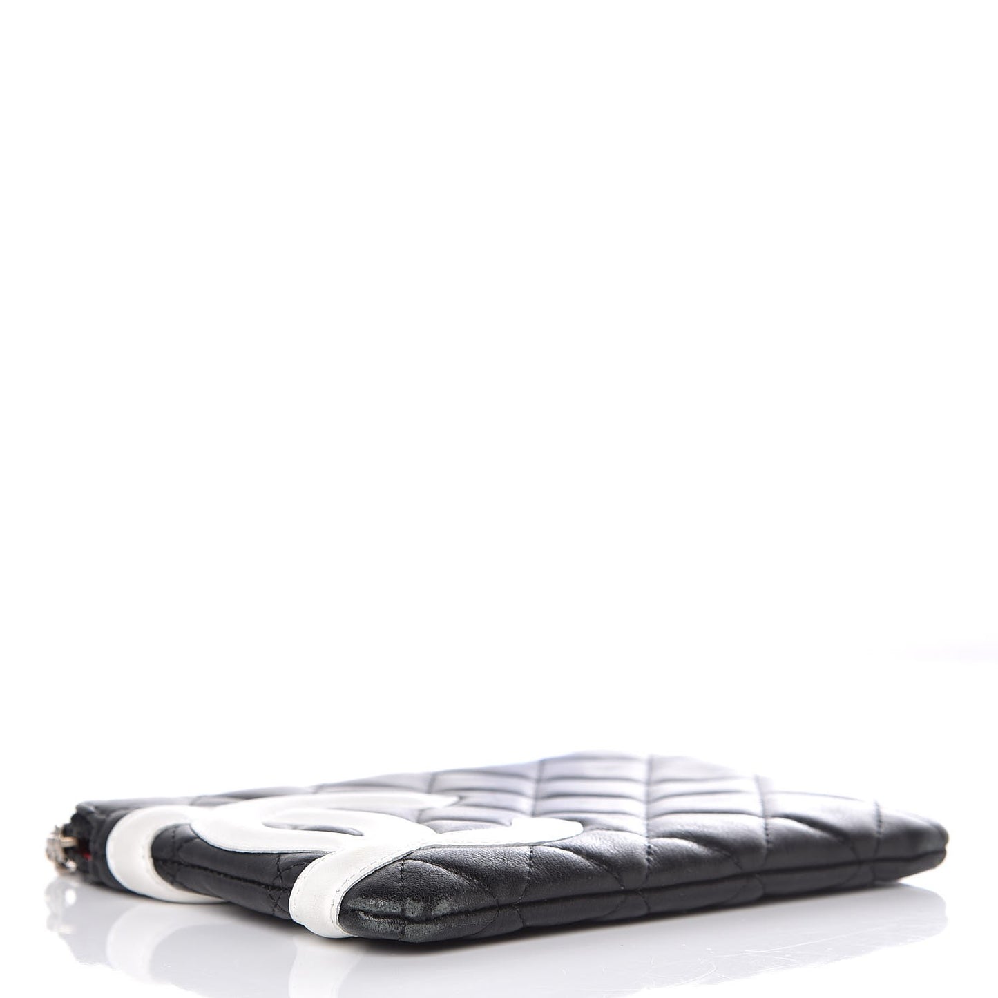 Calfskin Quilted Cambon Cosmetic Pouch Black White