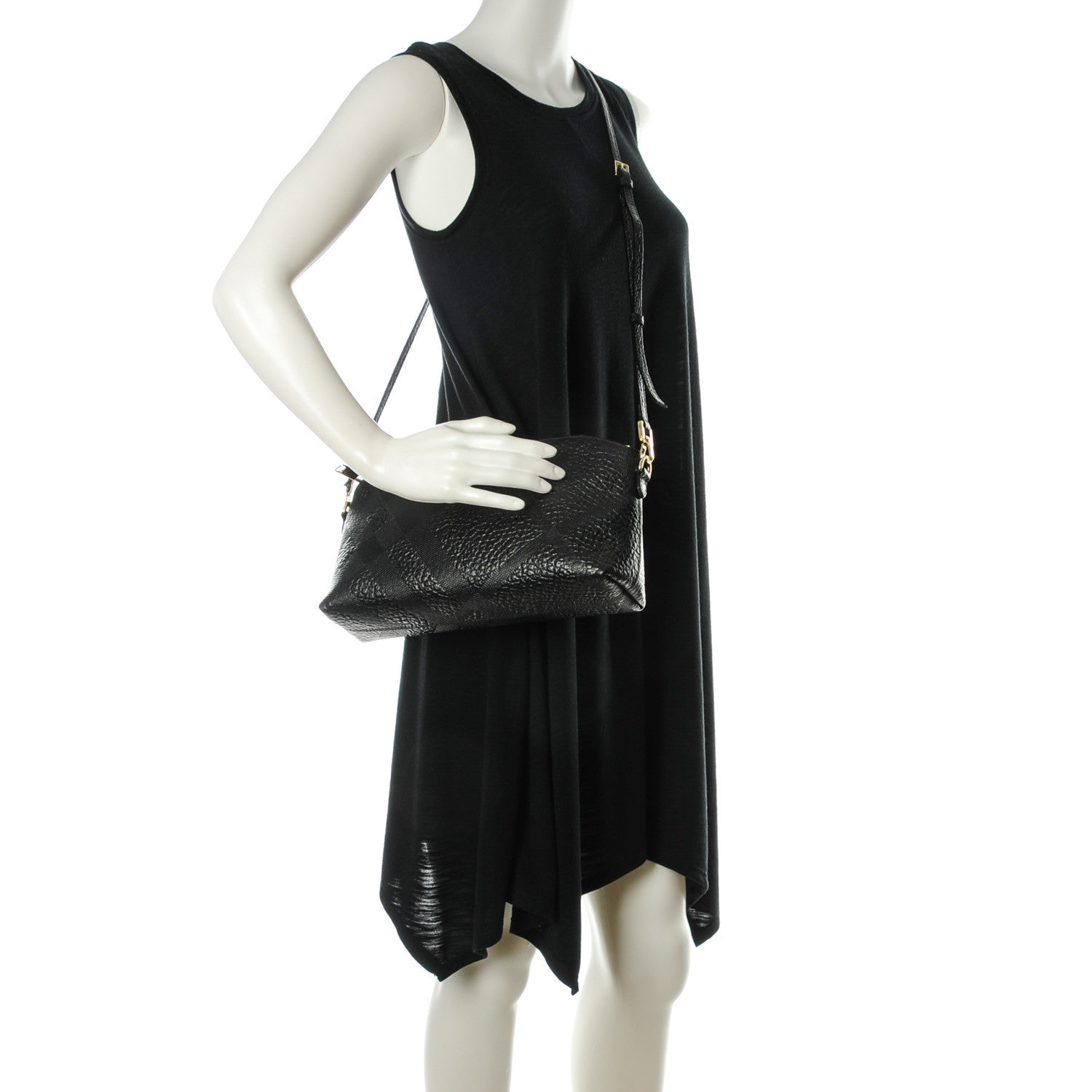 Burberry Signature Grain Calfskin Check Embossed Small Chichester Crossbody Clutch Bag Black 2 of 5
