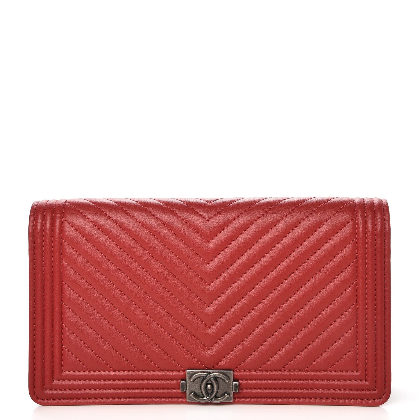 Calfskin Chevron Quilted Boy Yen Wallet Dark Red