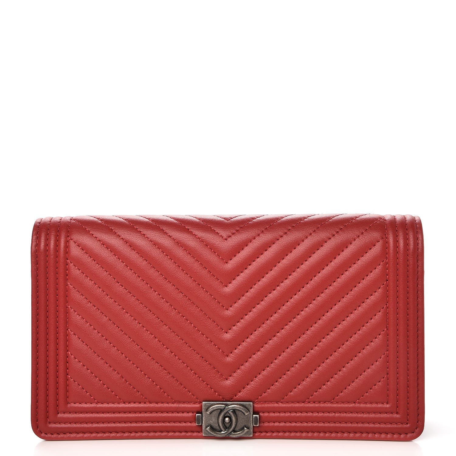 Chanel Calfskin Chevron Quilted Boy Yen Wallet Dark Red 1 of 9