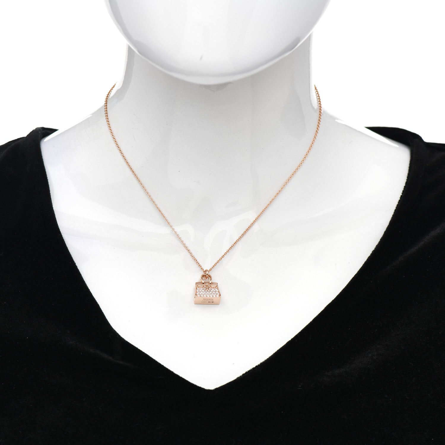 Hermes 18K Rose Gold Diamond Birkin Amulettes Pendant Necklace 2 of 5