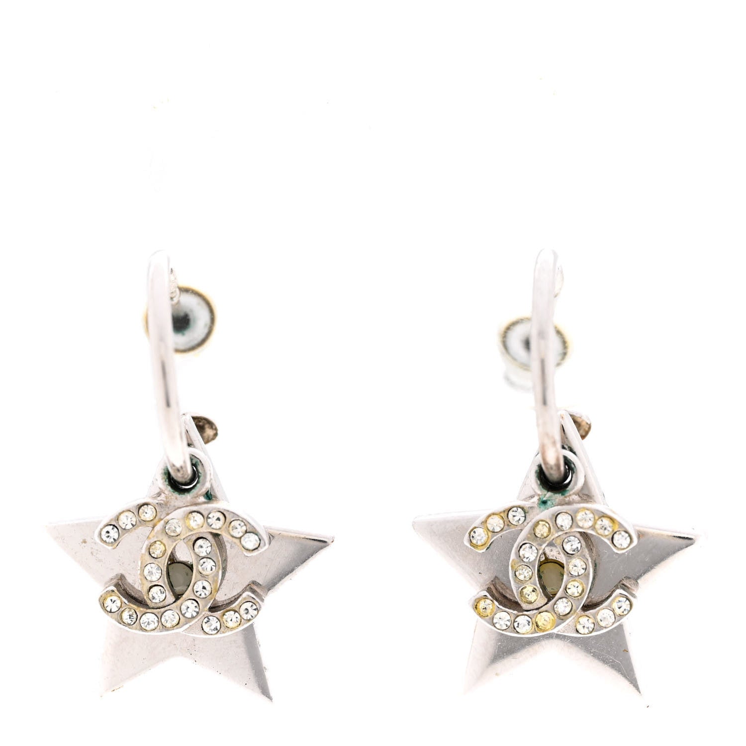 Chanel Crystal CC Star Drop Earrings Silver 1 of 6