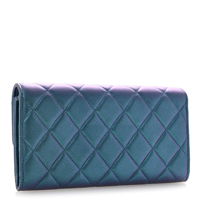 Chanel Metallic Lambskin Quilted Large Gusset Flap Wallet Turquoise 3 of 11