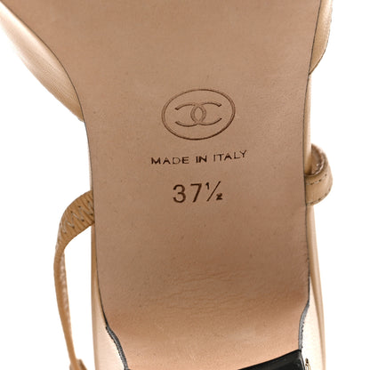 Chanel Goatskin Grosgrain Cap Toe CC Slingback Pumps 37.5 Beige Black 6 of 9