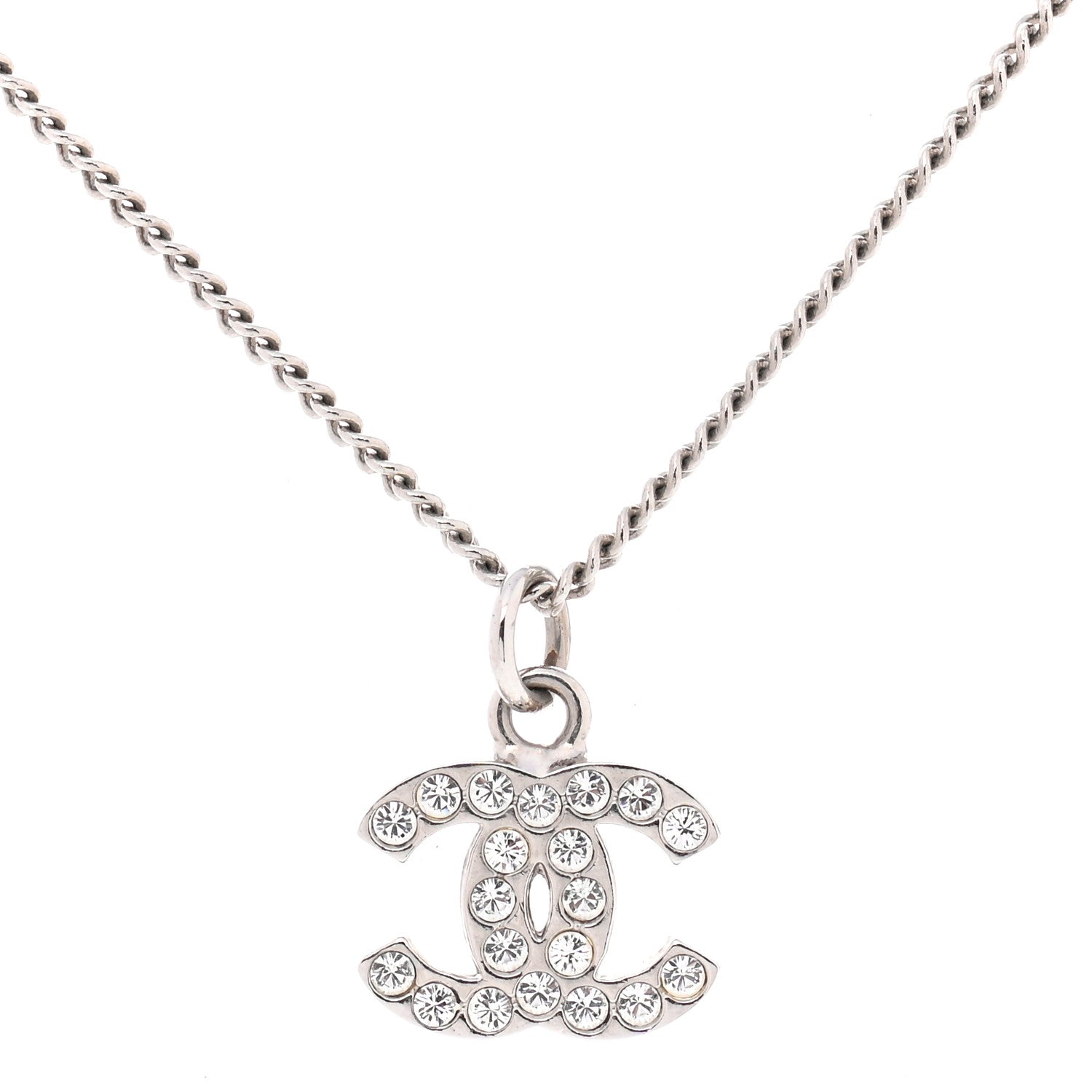 Chanel Crystal Timeless CC Necklace Silver 4 of 7