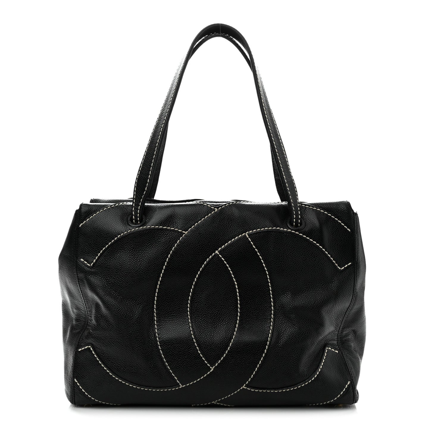 Caviar CC Stitched Medium Tote Black Black