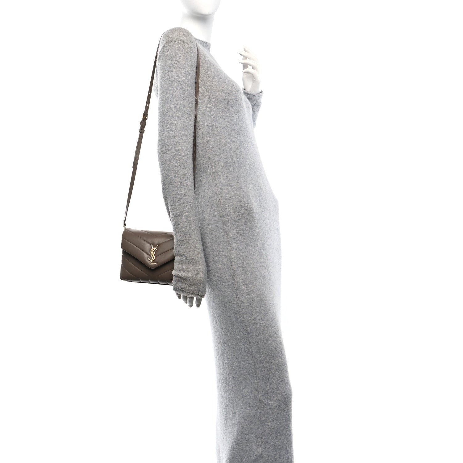 Saint Laurent Calfskin Y Quilted Monogram Toy Loulou Crossbody Bag Taupe 2 of 12