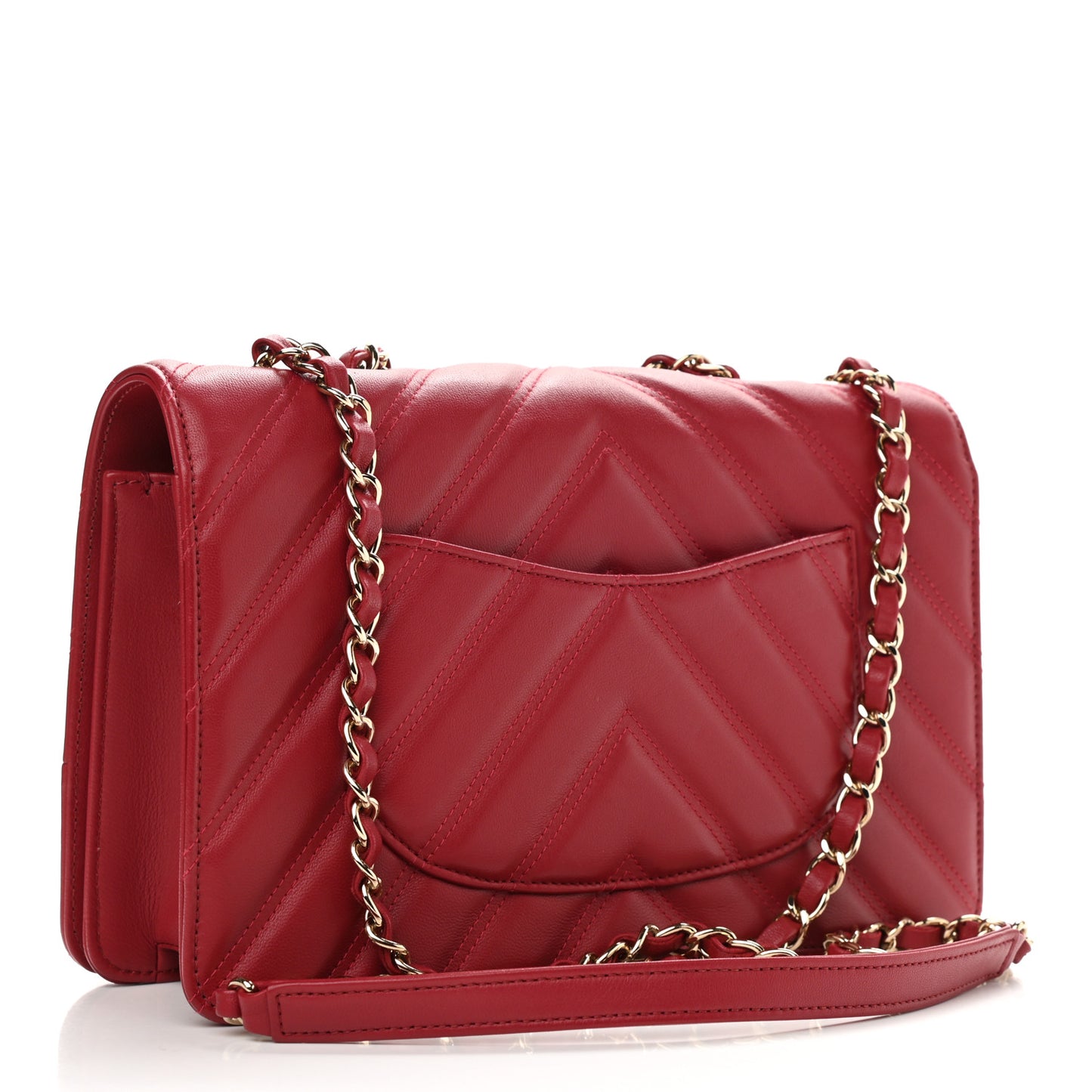 Lambskin Chevron Quilted Flap Red