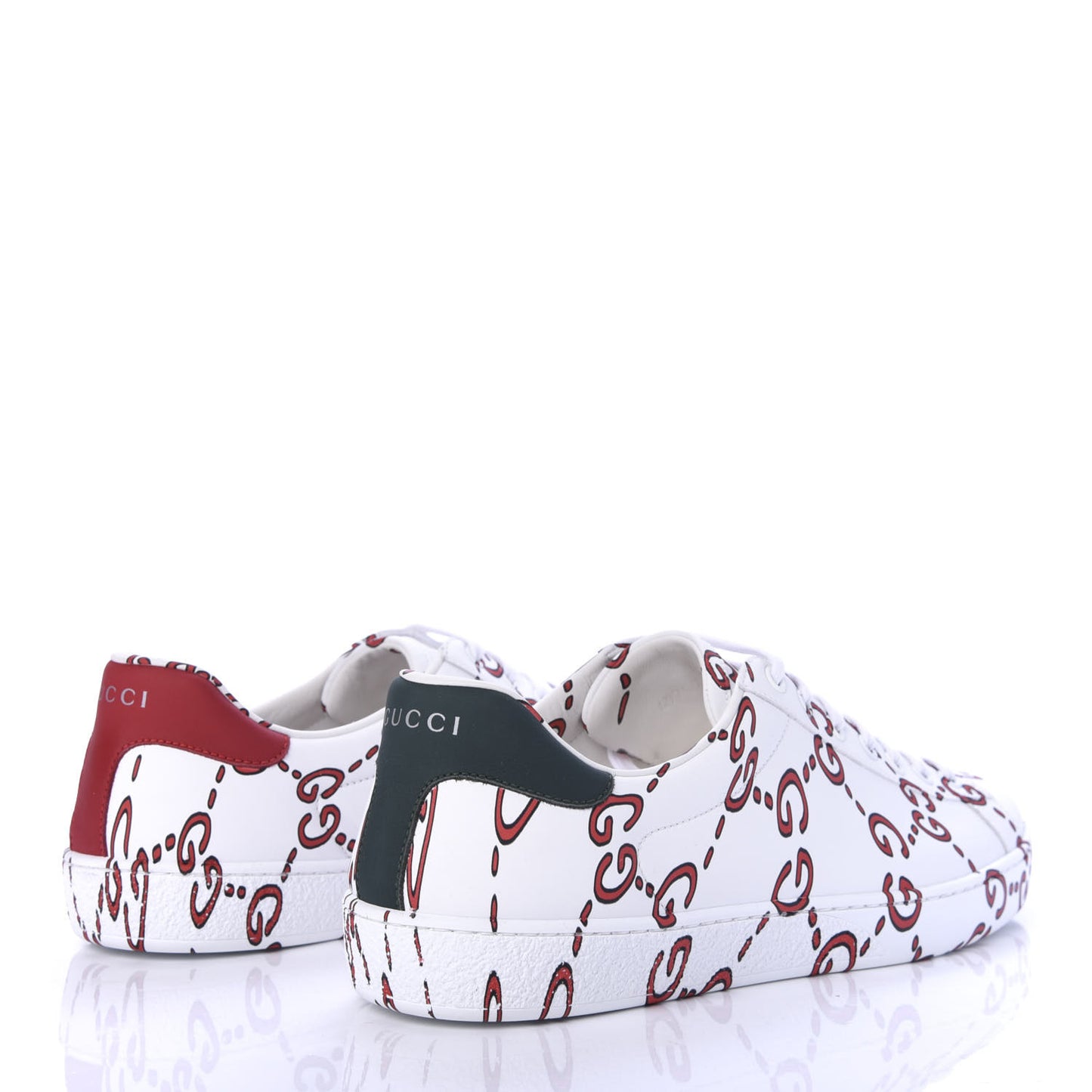 Calfskin GucciGhost Print Mens Ace Sneakers 8 White Hibiscus Red