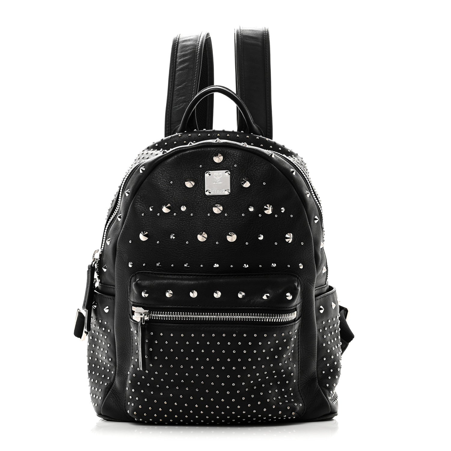 MCM Calfskin Studded Small Stark Backpack Black 1 of 9