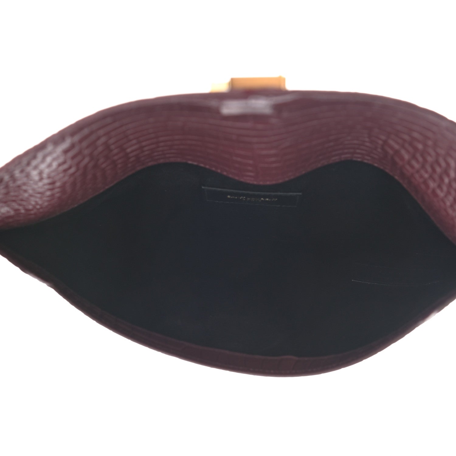 Saint Laurent Calfskin Crocodile Embossed Uptown Monogram Clutch Rouge Legion 5 of 8