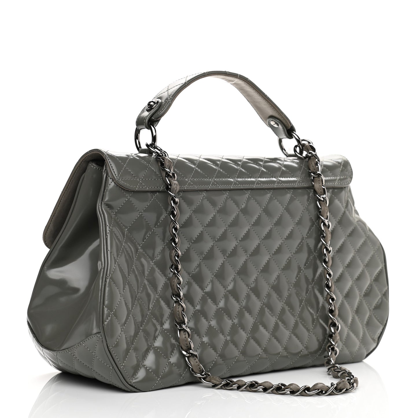 Glazed Calfskin Mademoiselle Lock Kelly Flap Bag Grey
