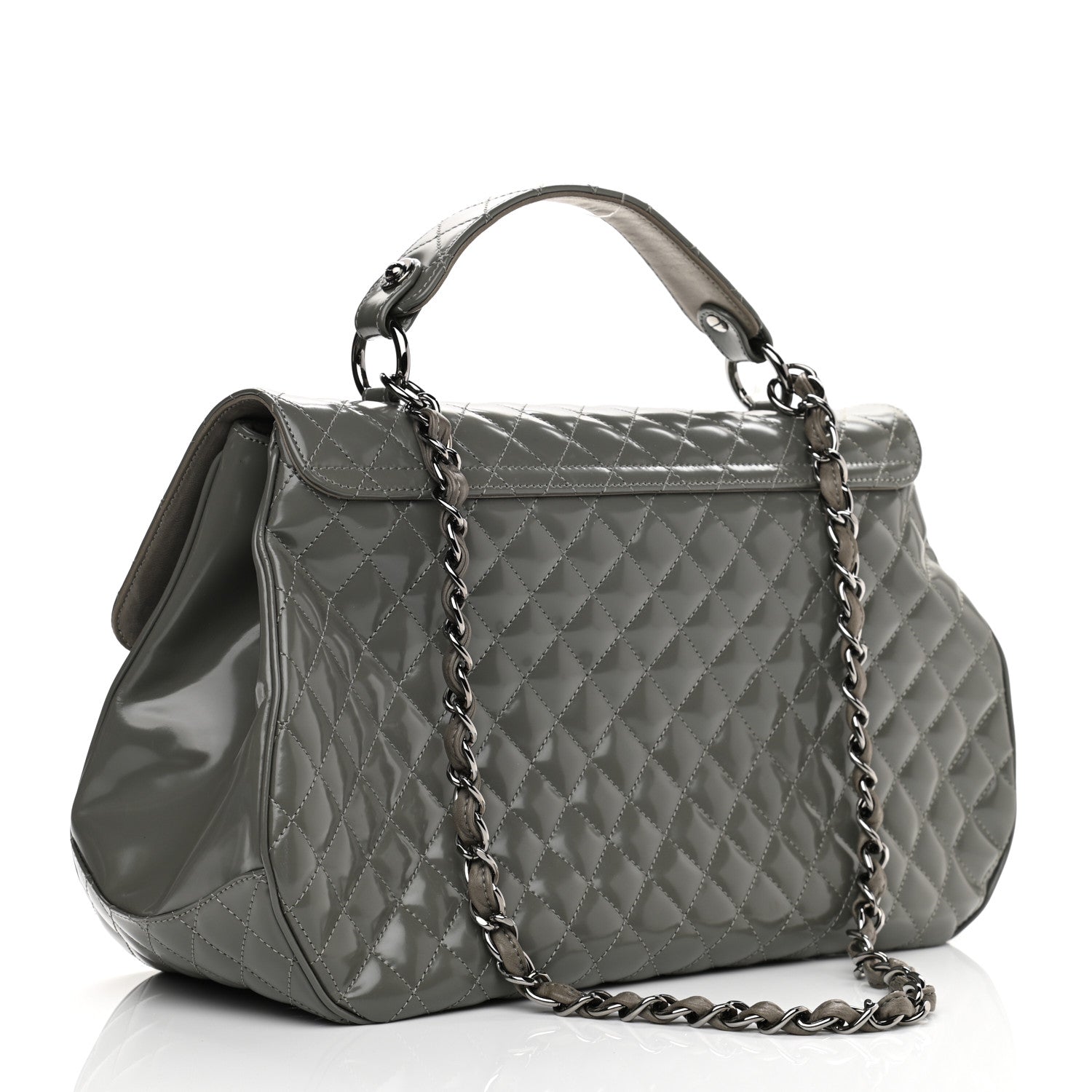 Chanel Glazed Calfskin Mademoiselle Lock Kelly Flap Bag Grey 2 of 11