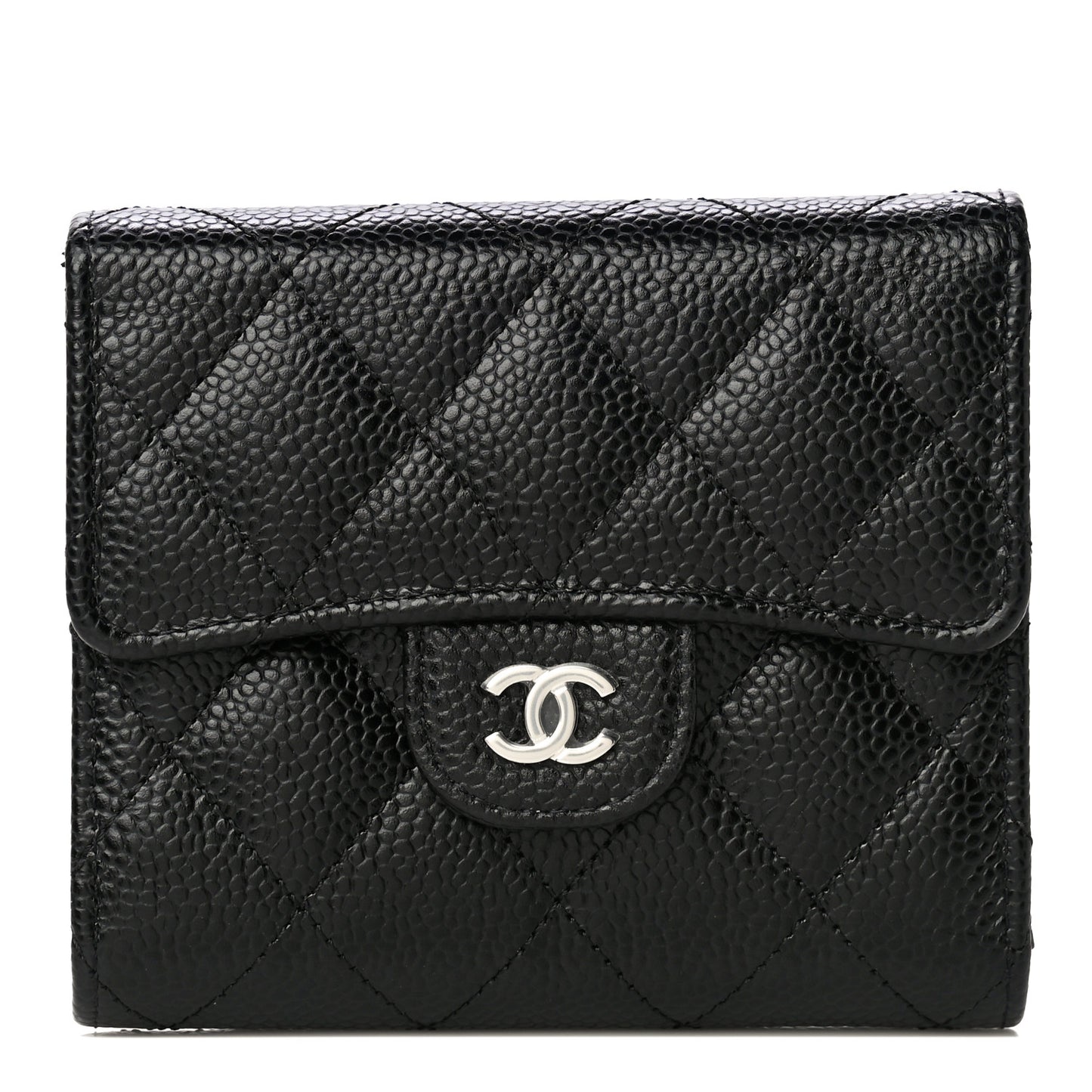 Caviar Quilted Compact Flap Wallet Black