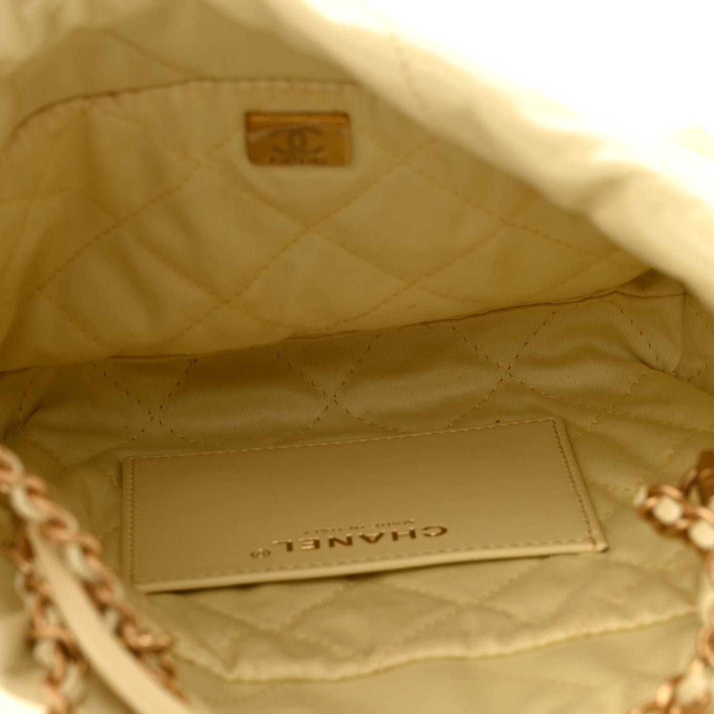 Shiny Calfskin Quilted Mini Chanel 22 Light Yellow