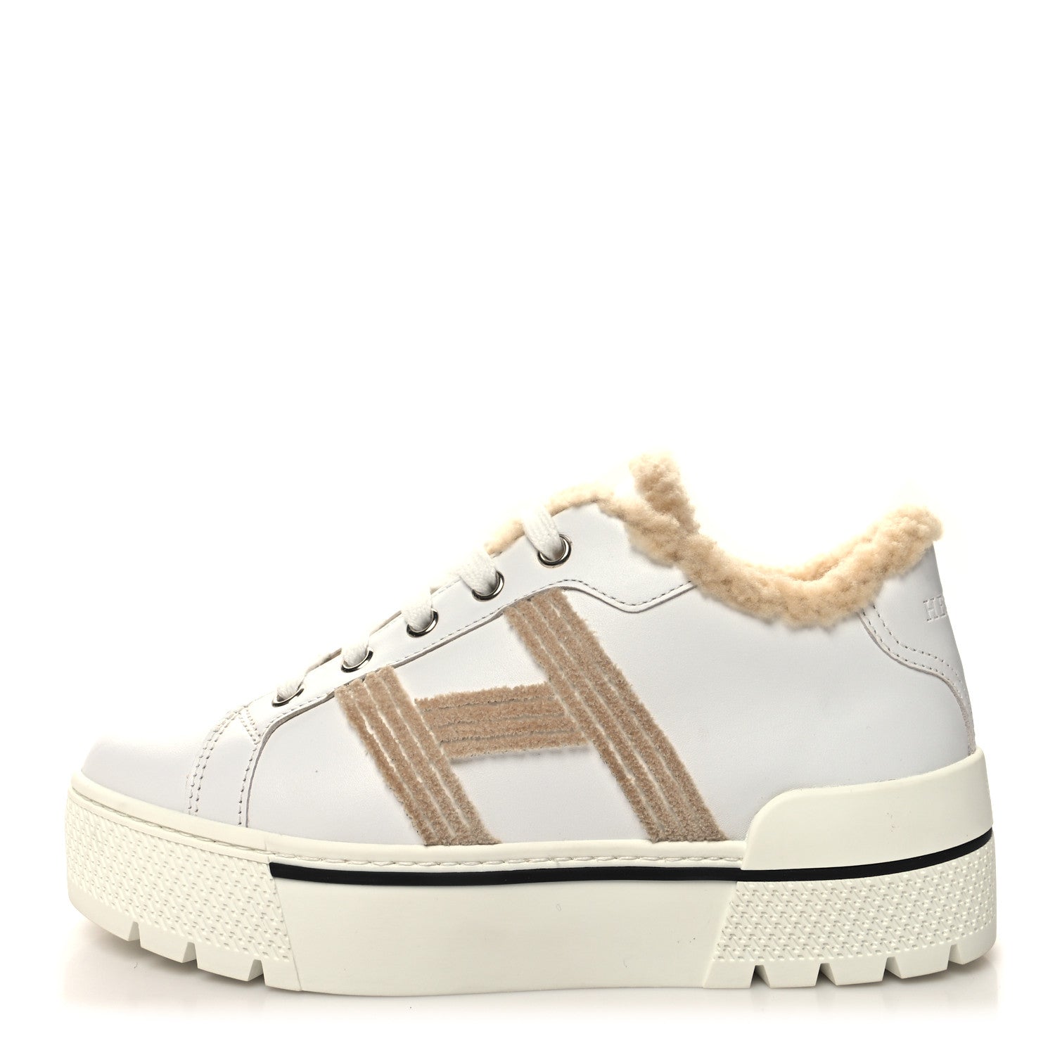 Hermes Calfskin Woolskin Dare Sneakers 35 White Ecru 1 of 7