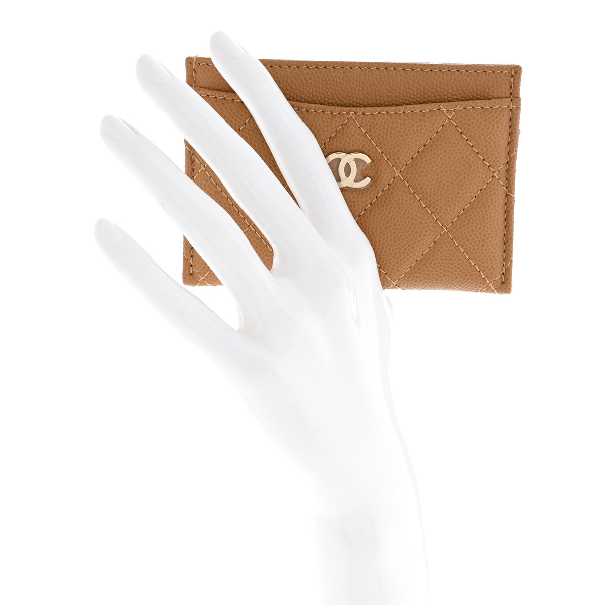 Caviar Quilted Card Holder Beige