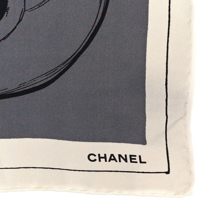 Chanel Silk Camellia Jacket Flower Print Scarf Dark White 3 of 3