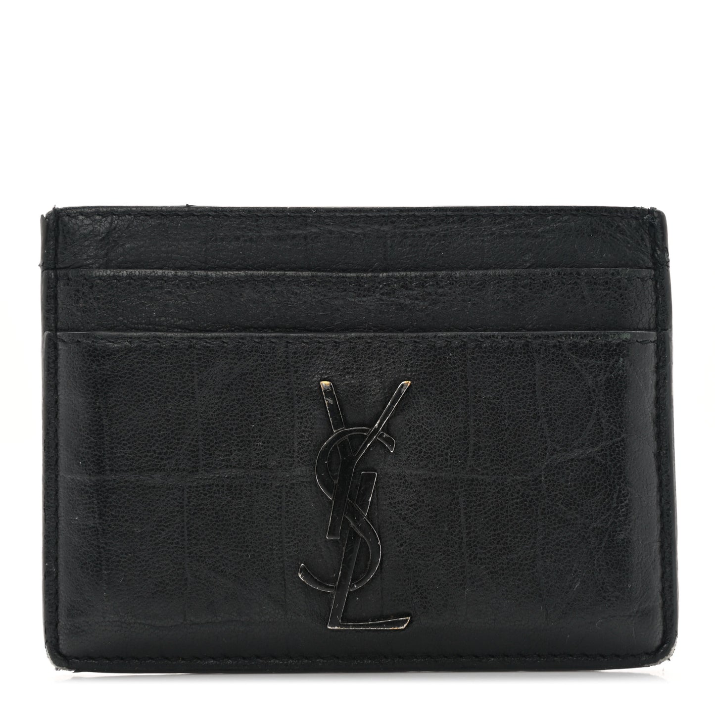 Calfskin Crocodile Embossed Monogram Credit Card Case Black