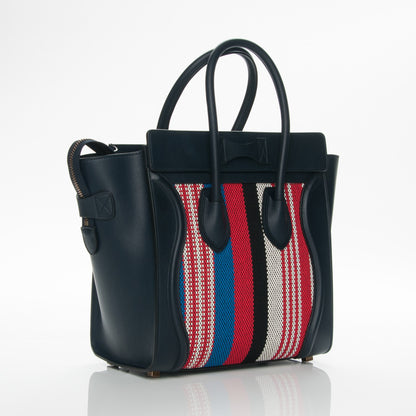 Celine Smooth Calfskin Textile Striped Micro Luggage Navy Blue 3 of 7