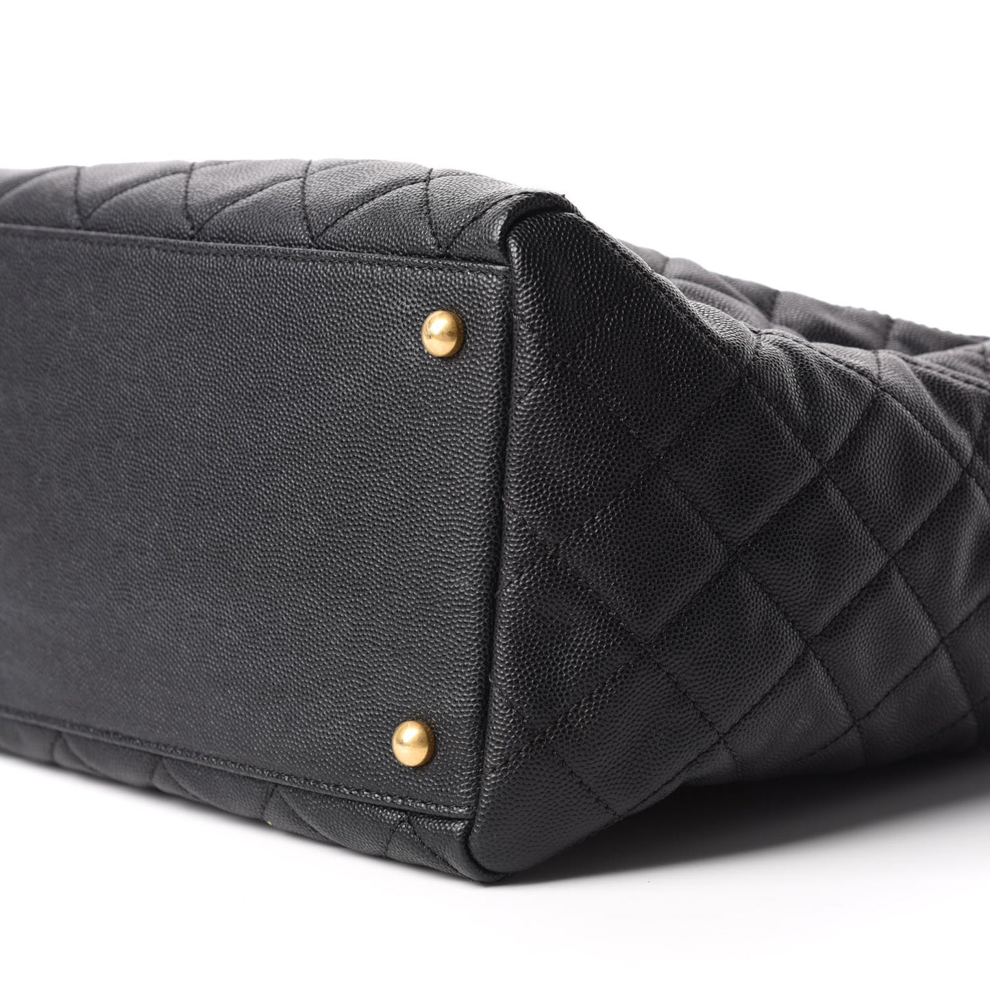 Caviar Quilted Large Coco Handle Shopping Tote Black