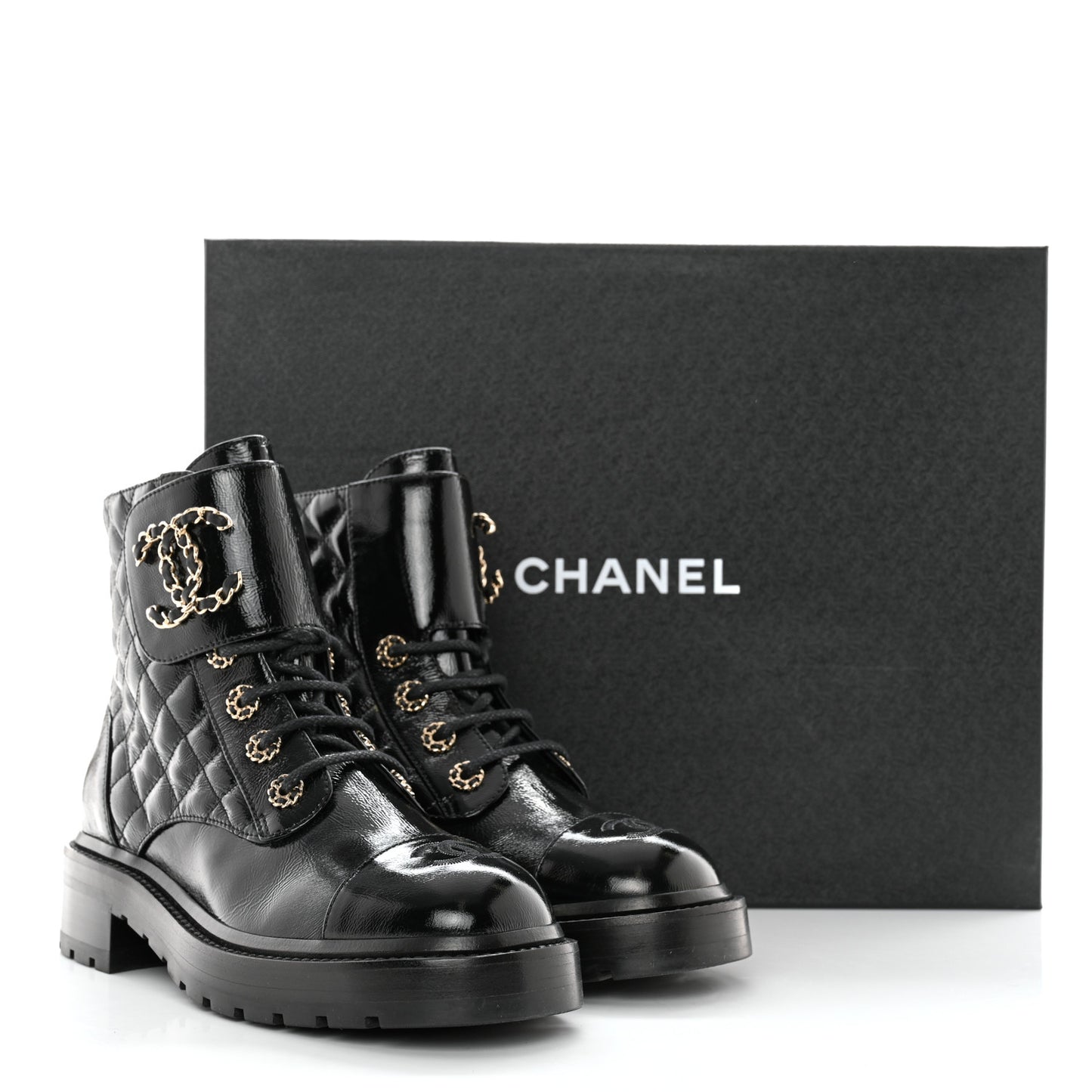 Shiny Goatskin Calfskin Quilted Lace Up Combat Boots 37 Black